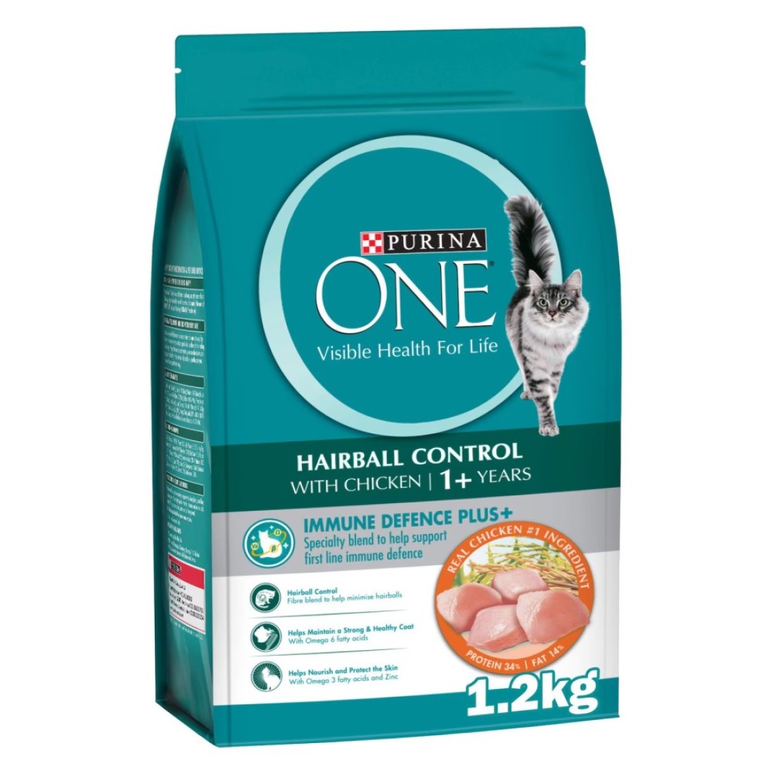 Purina One Visible Hairball Control with Chicken Cat Food, 1 Years and above, 1.2kg