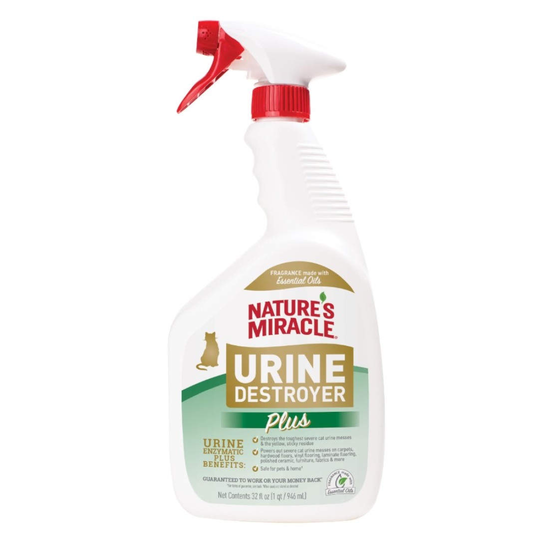 Nature&#39;s Miracle Urine Destroyer Plus for Cats, Enzymatic Formula for Severe Cat Urine Stains, 32 oz
