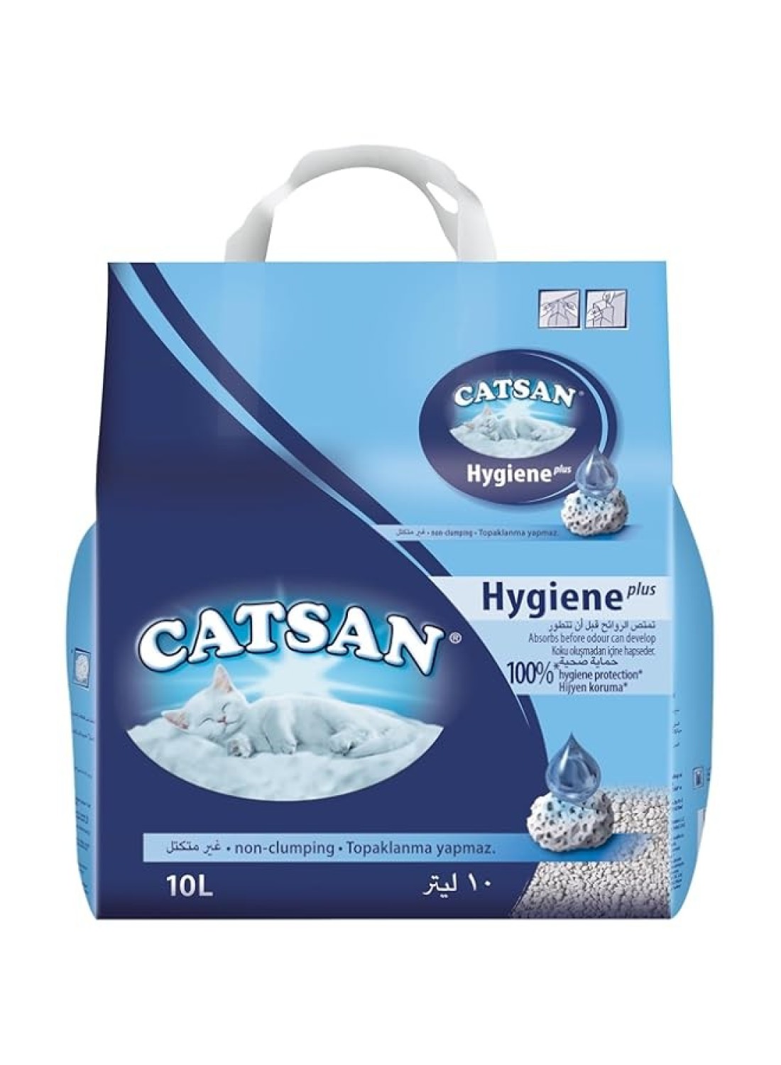 Catsan Litter, Hygiene Plus, Cat Litter 10L Lightweight Litter, Low Dust, Triple Odor Protection, Non Clumping Cat Litter