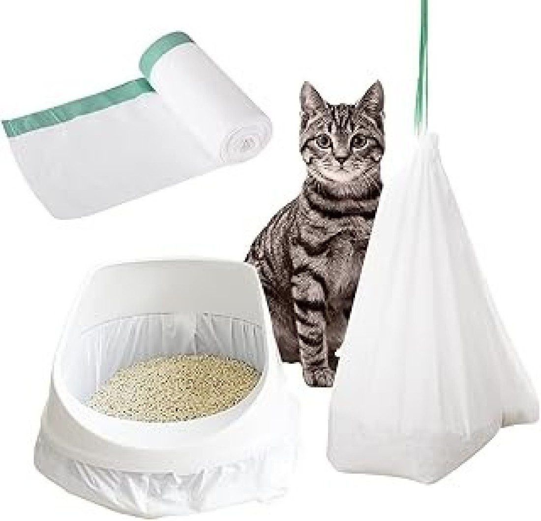 Okbuynow Cat Litter Box Liners Jumbo Disposable Bags With Drawstring For Cat Kitty Pet Waste Litter Box Bag 10 Units 1 Roll Per Pack, Extra Thick Scratch Resistant, Litterbag-S, S