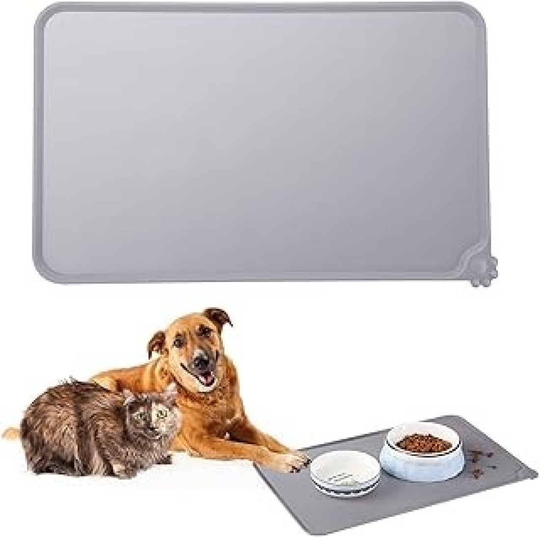 Flyjobs Dog Cat Food Mat, Waterproof Slip Resistant Raised Edge Pet Feeding Mats, Pet Bowl Mat Anti-Messy and Prevent Spill on Floor, Easy Clean Dog Bowl Mats, Dishwasher Safe