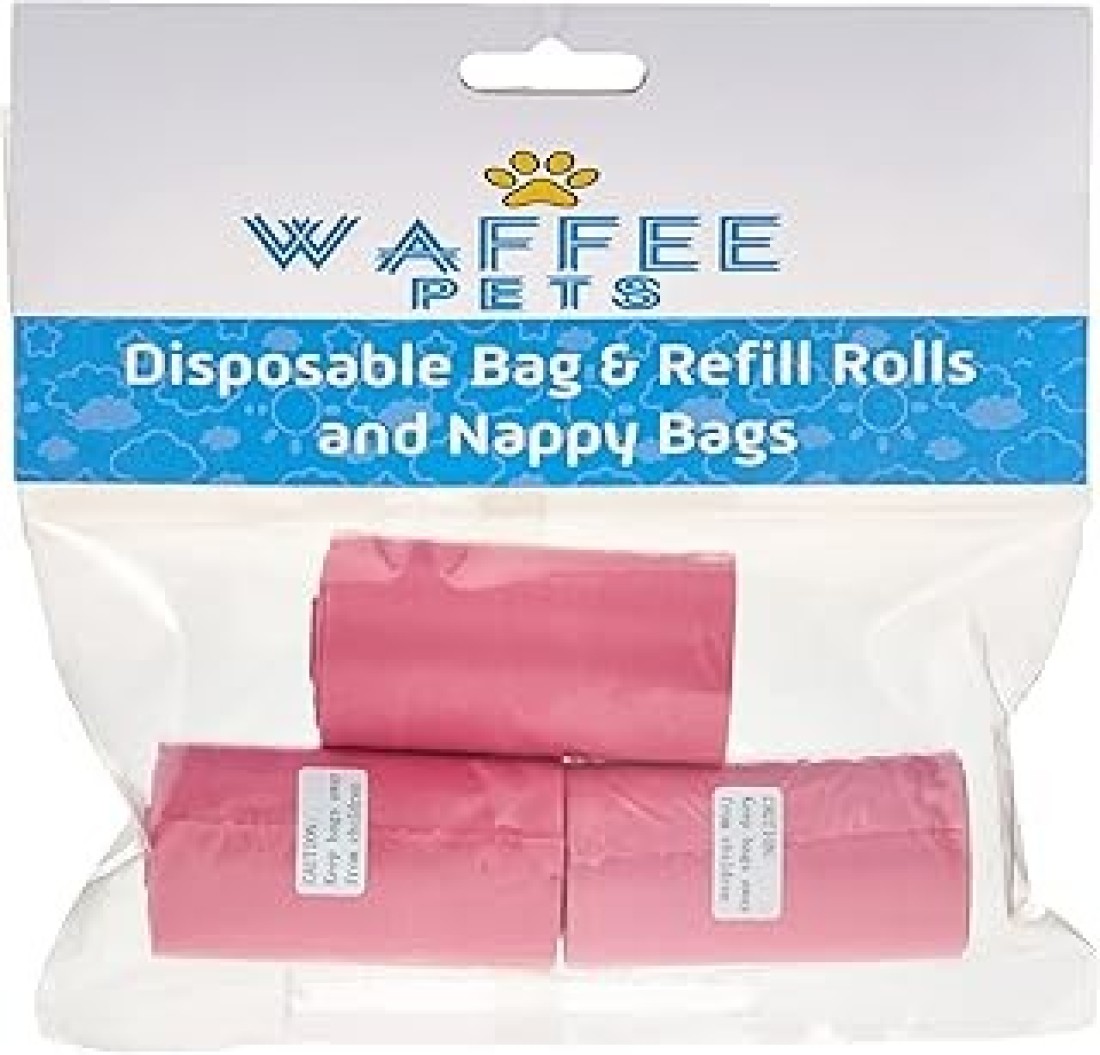 Waffee Pet Dog Waste Bags, Poo Pack Of 3 Rolls (60 Bags)-Pink