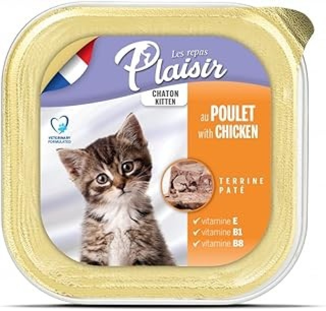 Plaisir Cat Pat&eacute; Rich in Chicken with Milk Wet Cat Food in a Alu Tray 100g Packed, Healthy Cat Pet Food, Kitten Wet Cat Food, Healthy Cat Wet Food