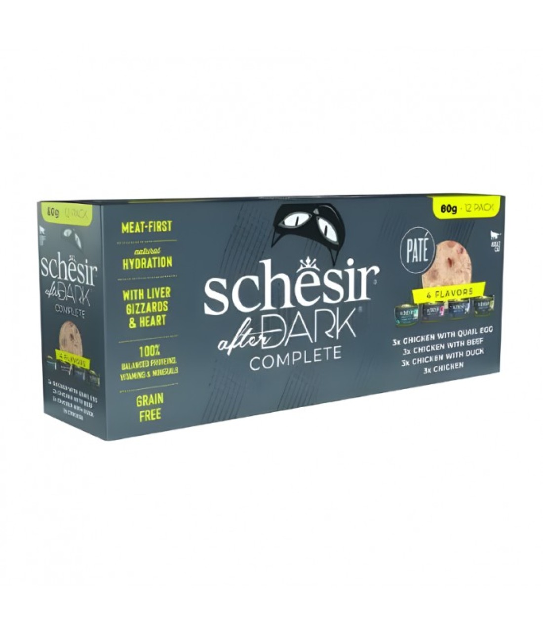Schesir After Dark In Pate&#39; Variety Pack For Cat 960g (80g x12 Cans) - 4 Flavors ( 3 Cans Each Flavor)
