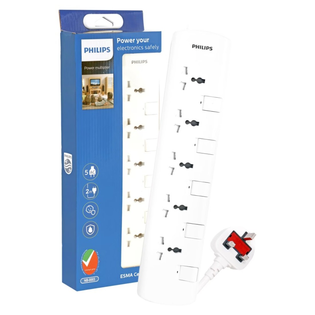 Philips 5 Way Extension Socket with Individual Switch 2m