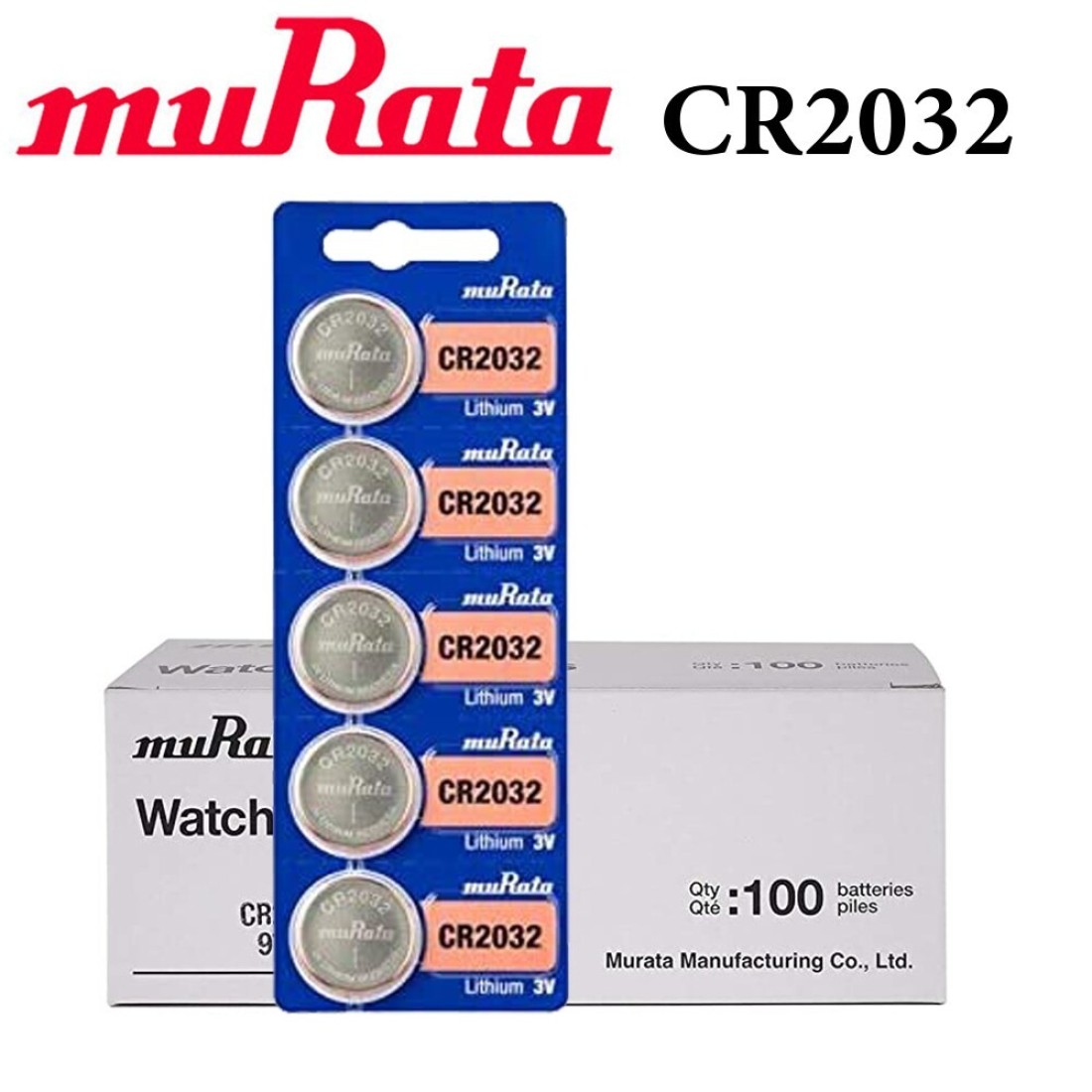 موراتا 100 قطعة بطاريات ليثيوم 3 فولت CR2032