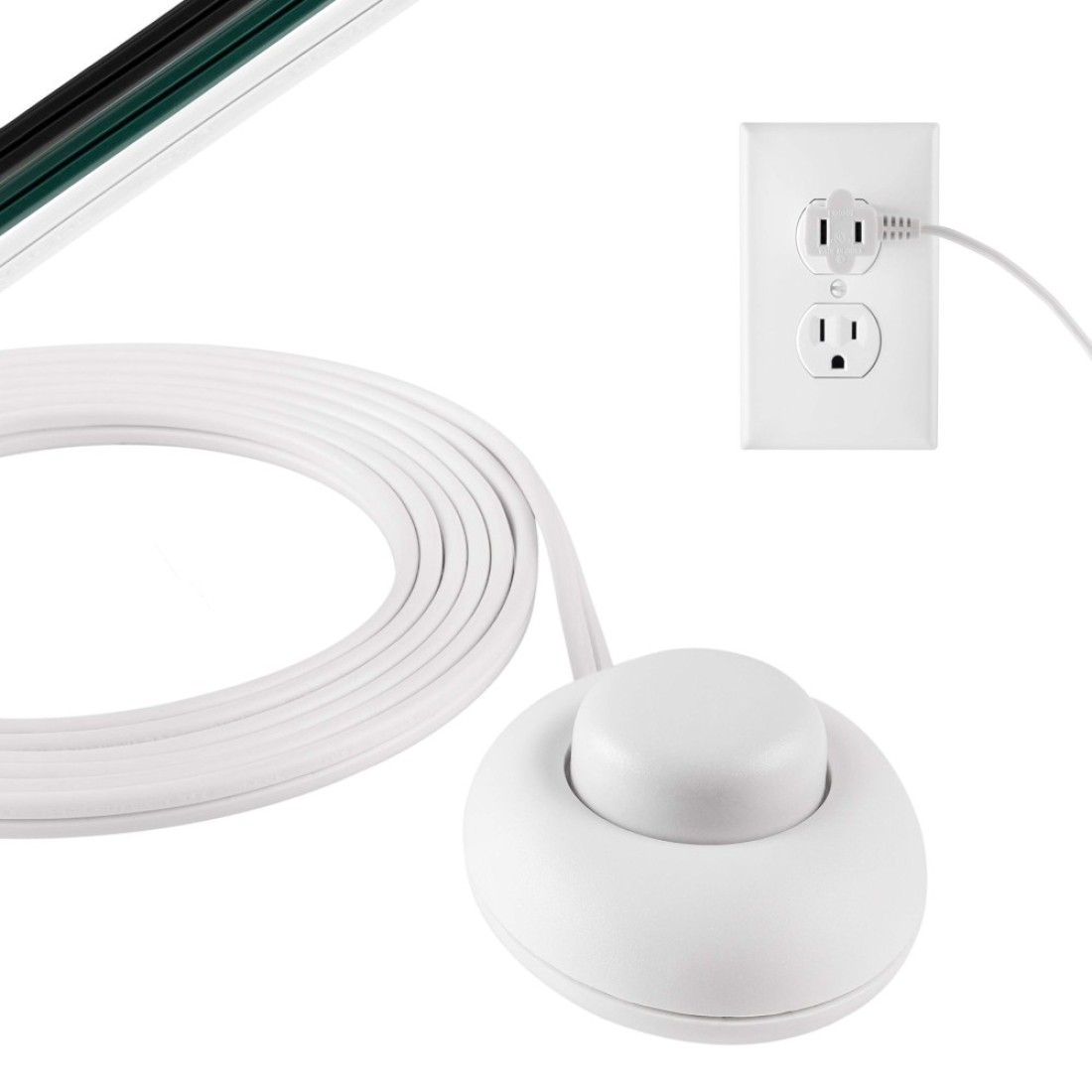 Philips Plugin Footswitch 9 Ft 1Outlet Flat Plug Extension Cord Flat Extension Cord with Switch ONOff 2 Prong Extension Cord 120V Long Extension Cord 1 Pack White 1 Pack SPS1036WF37