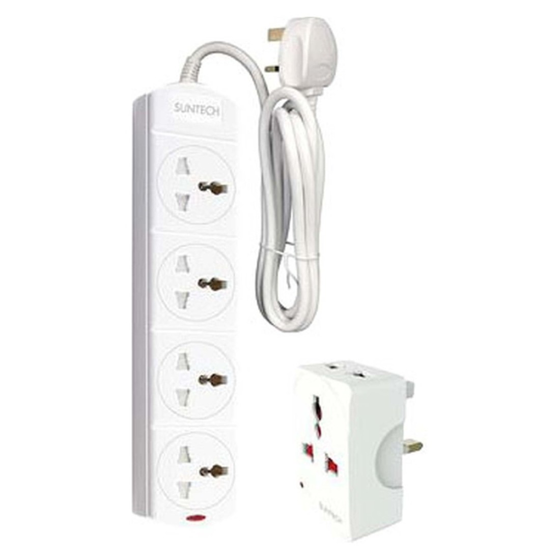Suntech 4-Way Extention Socket With Adaptor White 2m