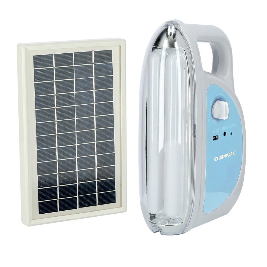Rechargeable LED Emergency Lantern with Solar Panel- OME2769, Light Dimmer Function - USB Socket - Portable - Lightweight - Carry Handle - Full Charge Indicator