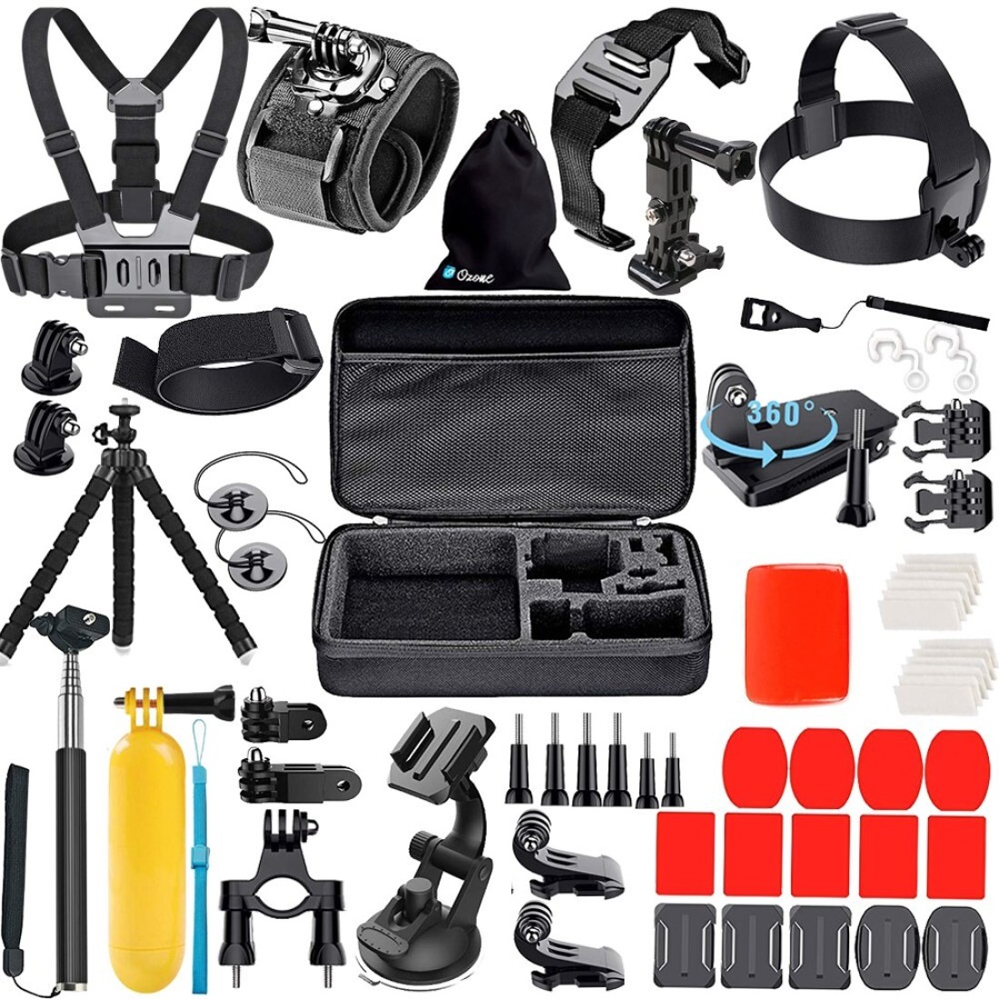 Ozone - Action Camera Accessories 56 in 1 Travel Kit For GoPro Hero 8 Black Hero 8 Max Hero 5 Hero 4 3 GoPro Session 2018 DJI Yi SJCAM Sports Action Camera (All in 1 Accessory for Action Camera)