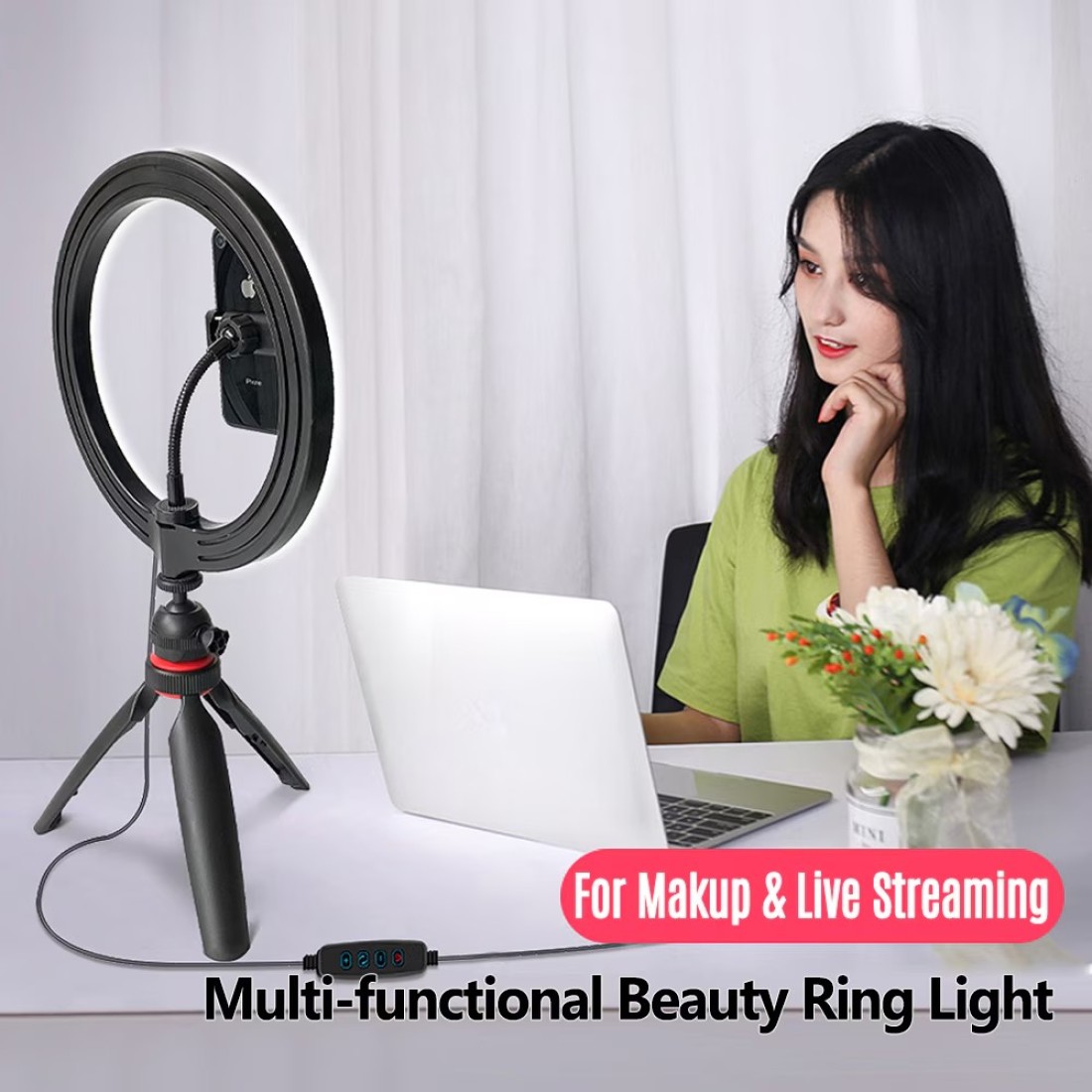 عام-20cm / 8INCH سطح المكتب LED حلقة ضوء التعبئة في مصباح 3200K-5600K عكس الضوء USB تعمل بالطاقة مع ميني ترايبود حامل حامل الهاتف عن بعد مصراع ليوتيوب تسجيل فيديو بث الصور الشخصية للماكياج