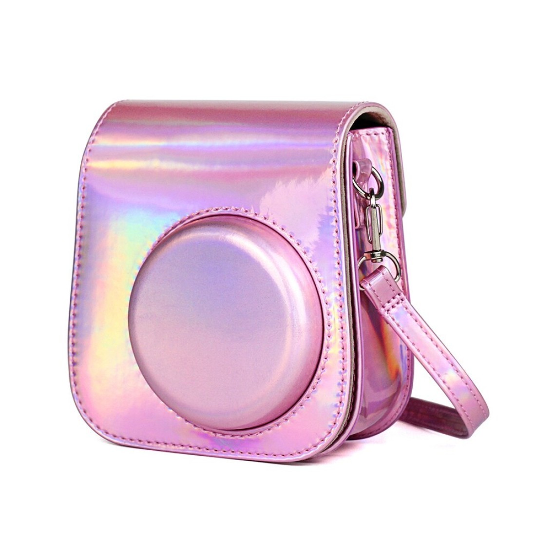 O Ozone Holographic Case For Fujifilm Instax Mini 11 Case Pu Leather Instant Camera Cover With Adjustable Strap [ Designed Cover For Fujifilm Instax Mini 11 Instant Camera Bag ] - Pink