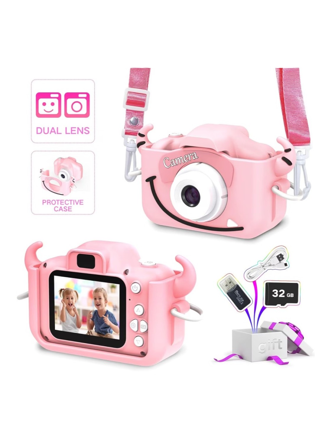 Radiotronics Kids Camera with Silicone Case, Video Camera for Children with Fun Games, Kids Digital Camera with Special Effects, Rechargeable Battery