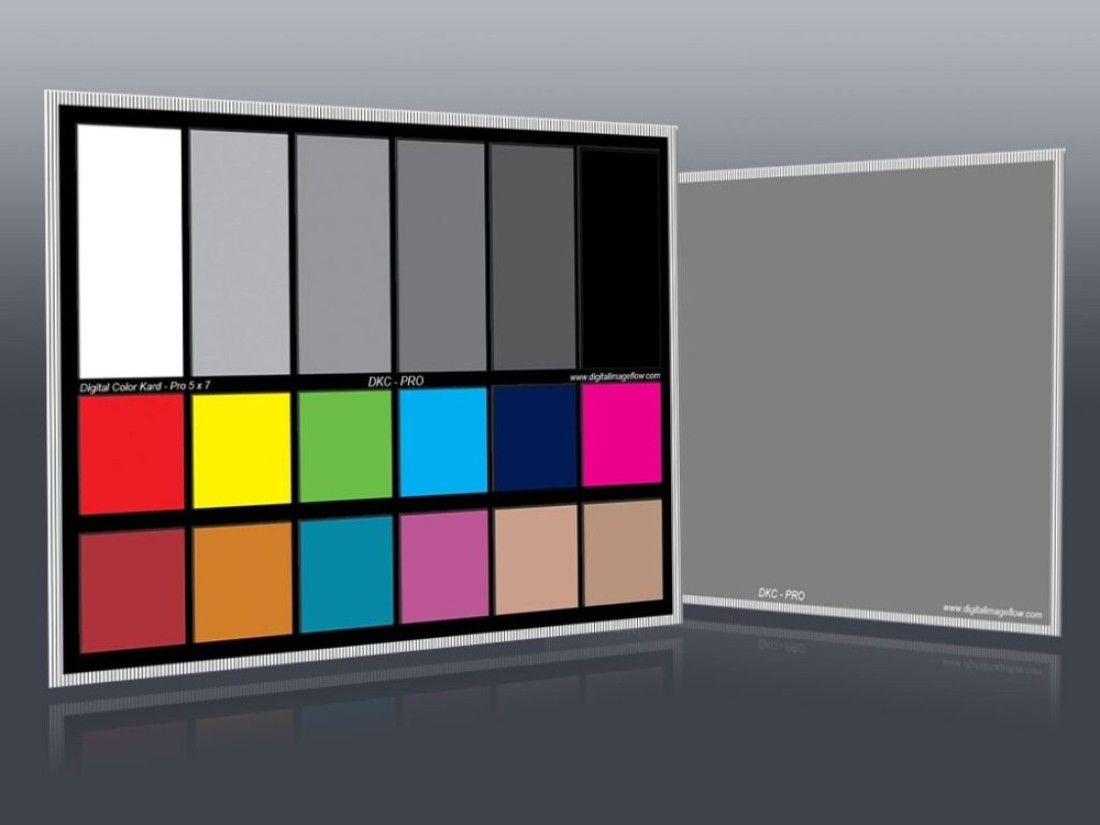 DGK Color Tools DKCPro 5 x 7 Set of 2 White Balance and Color Calibration Charts with 12 and 18 Gray Pro Quality Includes Frame Stand and User Guide