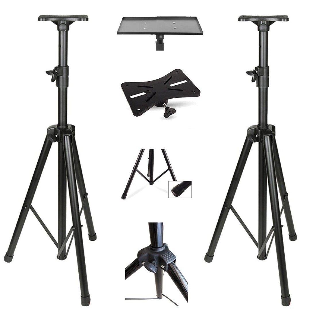 Wownect Universal Speaker Stand Mount Holder, Projector Tripod Stand [Adjustable Height From 40&rdquo; To 71&rdquo;] Multi-Functional Tripod Laptop Stand With Mounting Bracket &amp; Rack Tray, Pack Of 2