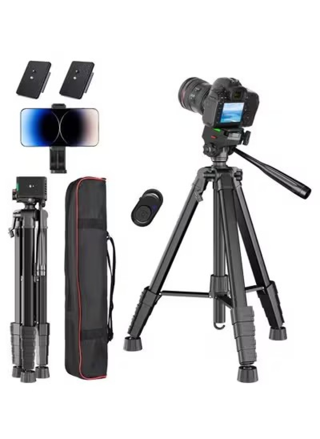 Camera Tripod DSLR Camera Tripod With Plates For Lightweight Video Tripod Stand For Travelling Phone Tripod With Fluid Head Phone Holder Wireless Remote Max Load