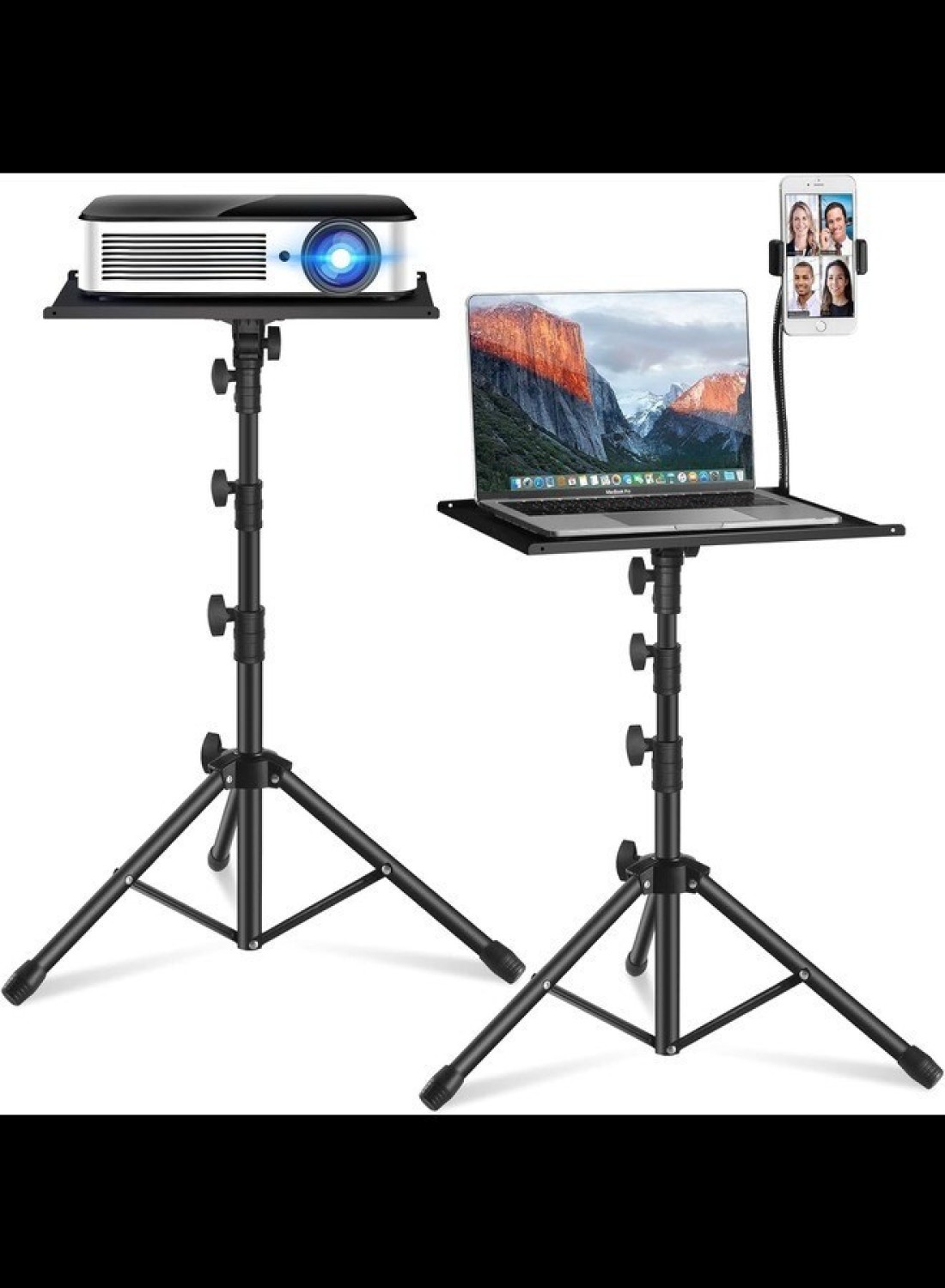 Radiotronics Projector Stand,Laptop Tripod Stand Adjustable Height up to 47.2 Inch with Gooseneck Phone Holder, Portable for Outdoor Movies-Detachable Computer DJ Racks Holder Mount