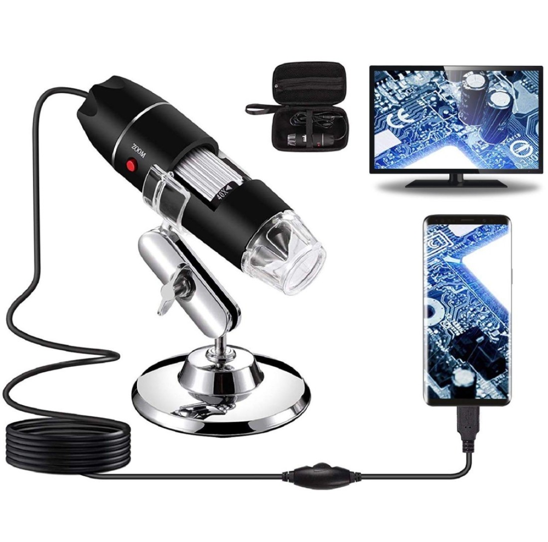 Bysameyee USB Digital Microscope 40X to 1000X, 8 LED Magnification Endoscope Camera with Carrying Case &amp; Metal Stand, Compatible for Android Windows 7 8 10 11 Linux Mac
