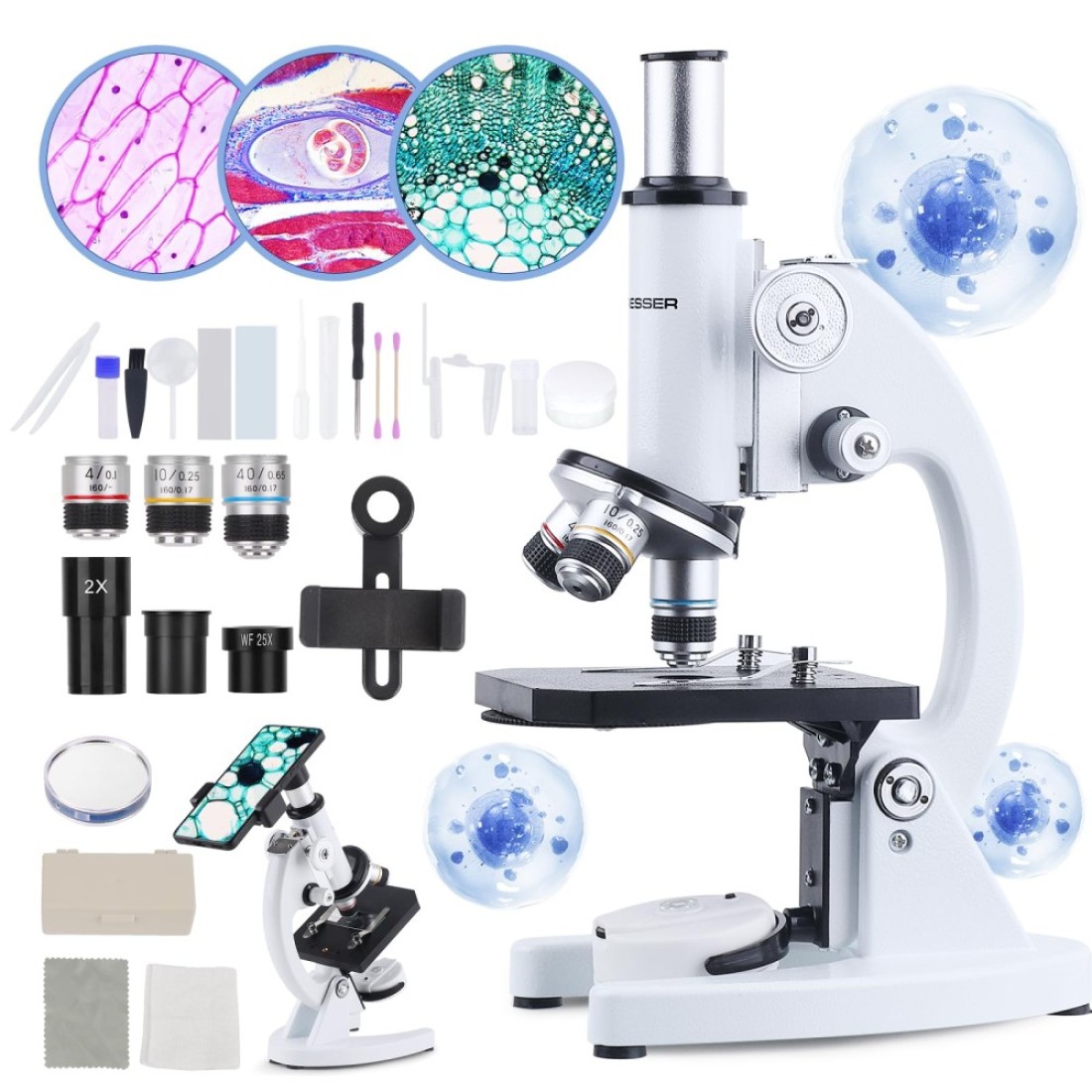 Microscope for Adults Kids, 40X-2000X Microscope Kit with Adjustable Brightness LED, Slides, Biological Compound Microscope for School Lab Home Education, Gifts for Children Students