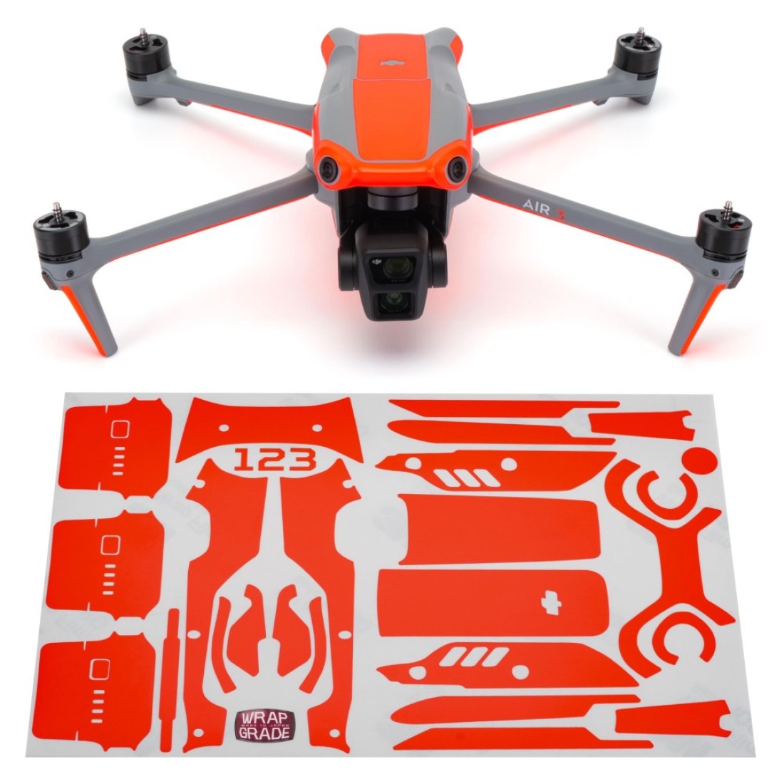 WRAPGRADE Skin Stickers compatible with DJI Air 3 Accent Color NEON ORANGE