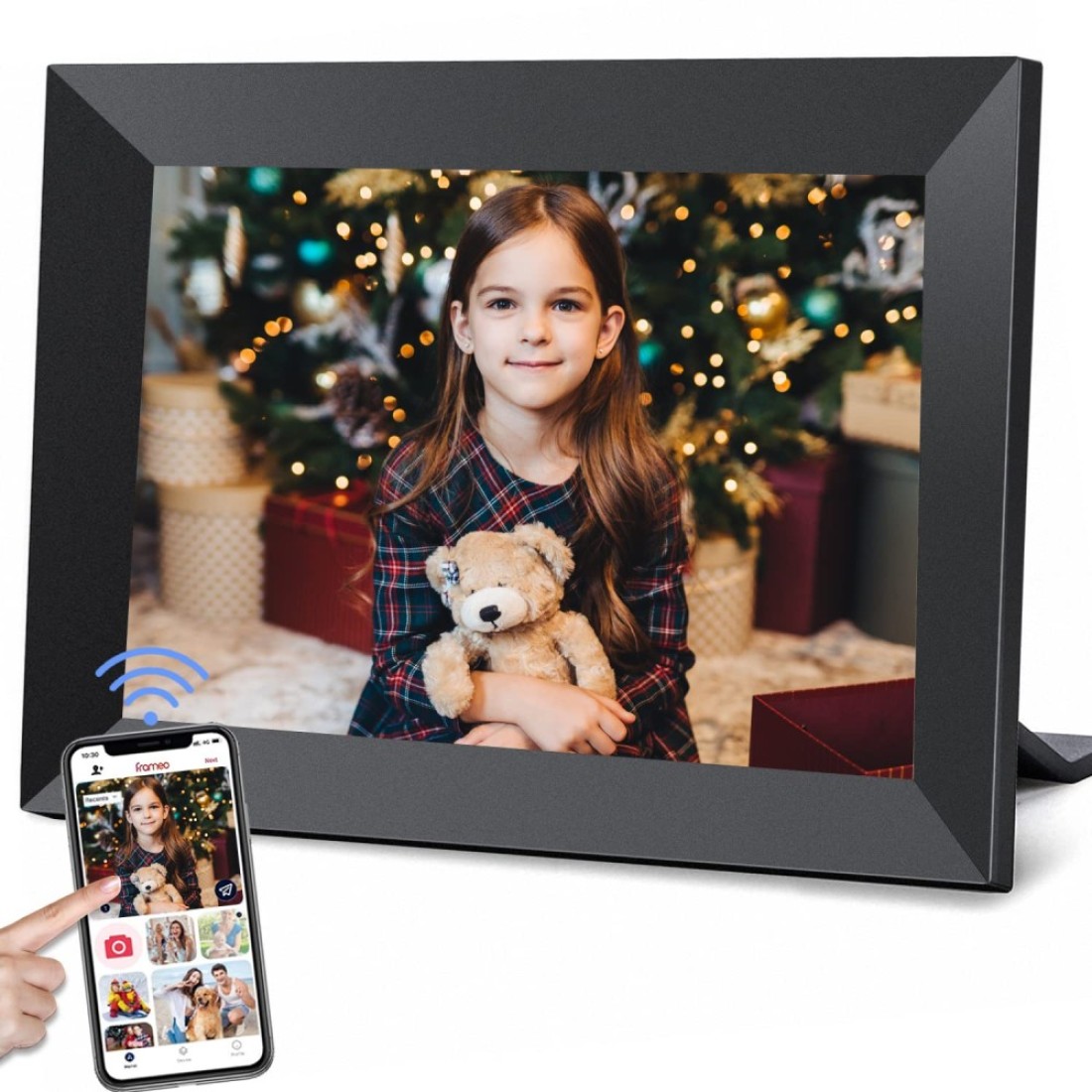 YunQiDeer Frameo 101 Inch WiFi Digital Picture Frame with 1280 800P IPS Touch Screen HD DisplyBuiltin 16GB StorageVideo Clips and Slide ShowSend Photos Instantly from Anywhere with via Free APP