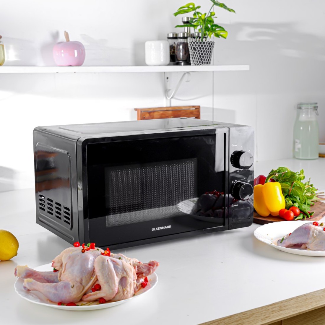 Olsenmark 20 l Microwave Oven- OMMO2343W/ 5 Multiple Power Levels with Easy Controls and Cooking End Signal/ Perfect for Reheating, Defrosting, Cooking, etc./ Black, 2 Years Warranty