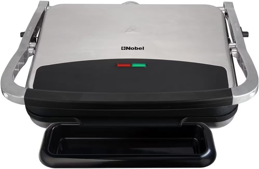 Nobel Portable Grill And Panini Maker Contact Grill 2000W Fixed Temperature Control Barbeque Grill Plate Ready Light Power Indicator NCG100 Silver With 1 Year Warranty