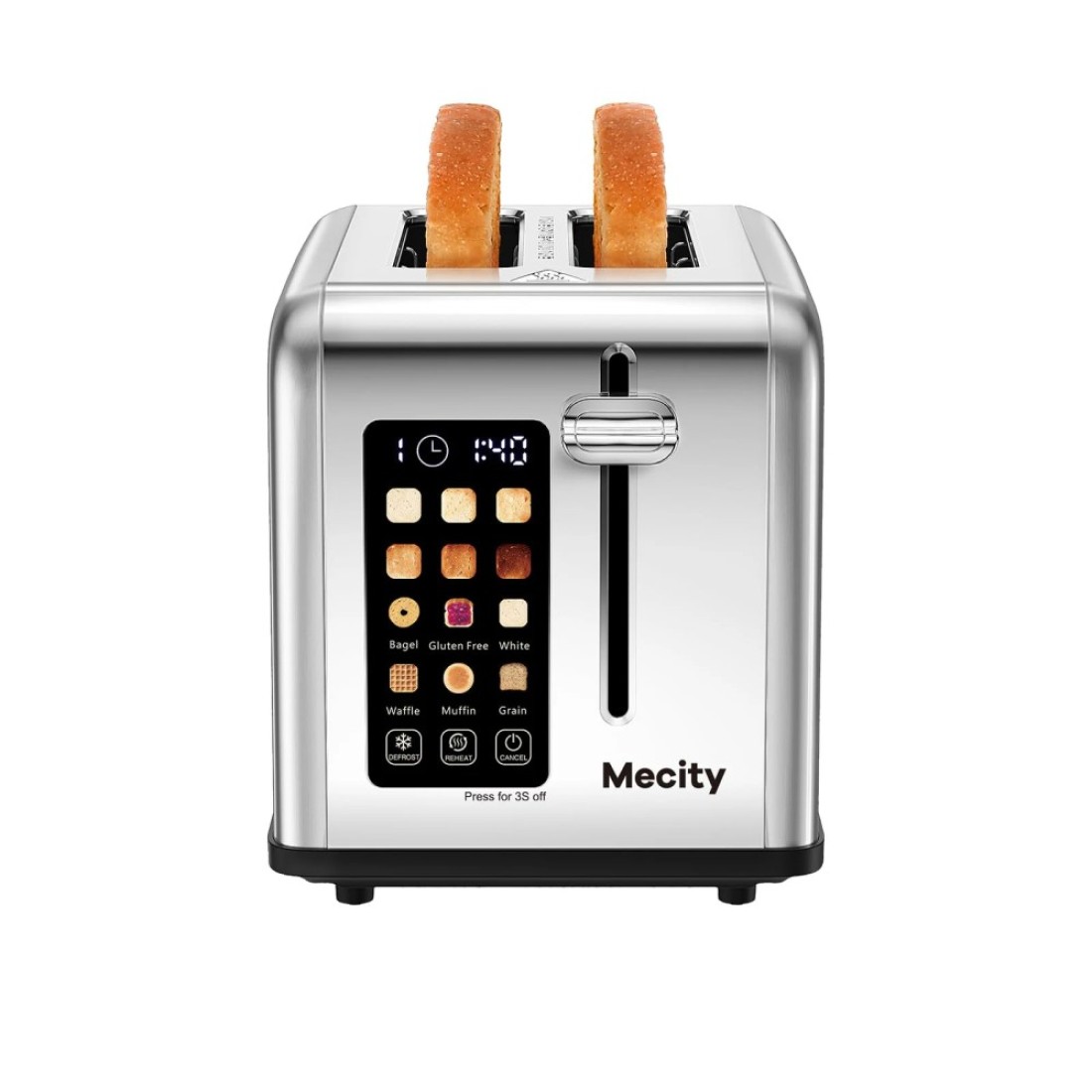 Mecity 2 Slice Toaster Touch Screen 1.5&quot; Wide Slot, Stainless Steel Smart Bread Toaster for Bagel Muffin Waffle Gluten Free Breads, Timer, Defrost, Reheat, 120V 825W