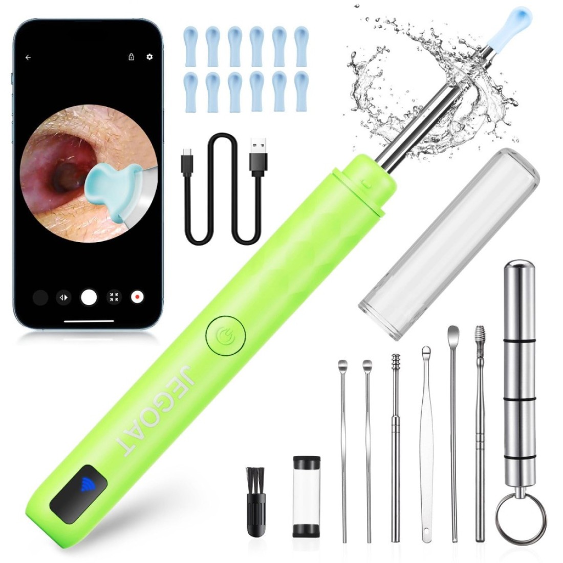 Ear Wax Removal Tool Camera 1296P HD Scope and 6 LED Lights Ear Cleaner Kit Earwax Removal with Camera Earwax Remover Tool with 12 Spoon Neon Green