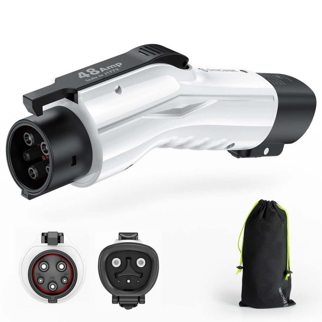 SYNCWIRE Tesla to J1772 Adapter for J1772 PHEVs &amp; EVs, 48A/250V AC, Compatible with Tesla High Powered Connector, Destination Charger, and Mobile Connector - White