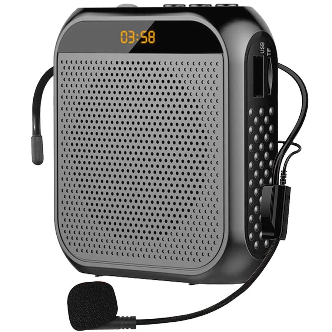 Portable Voice Amplifier for Teachers 2200mAh Rechargeable Personal Amplifier Mic PA System Headset Microphone with Speaker for Teachers Training Meeting Tour Guide Yoga Classroom Black