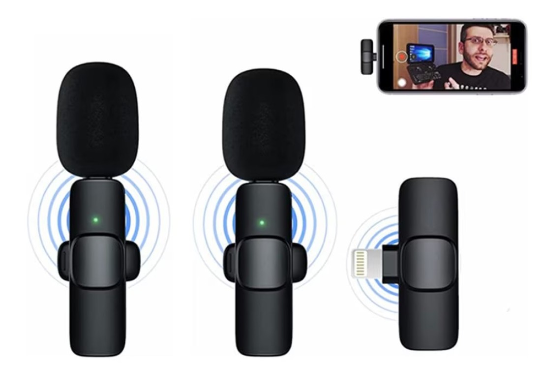 MMBGJKG Wireless Microphone for iPhone iPad, Professional Wireless Lavalier Microphone for Video Recording, Clip On Lapel Mic for YouTube/Interview/Vlog, Auto Sync and Noise Reduction (Black2)