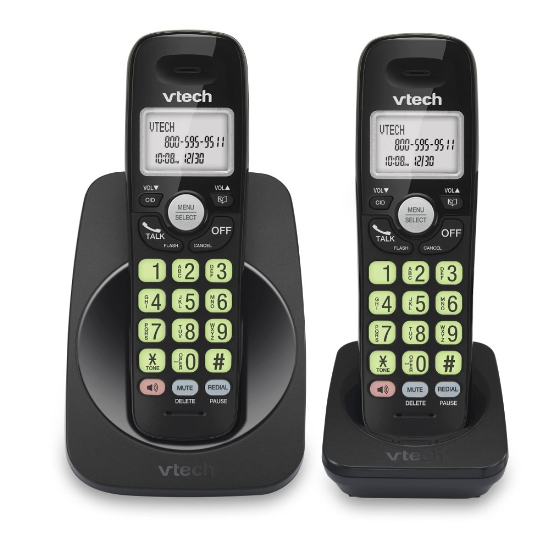 VTech New VG13121 DECT 60 2Handset Cordless Phone Bluetooth Connection BlueWhite Display Big Buttons Full Duplex Speakerphone Caller ID Easy Wall Mount 1000ft Range Black