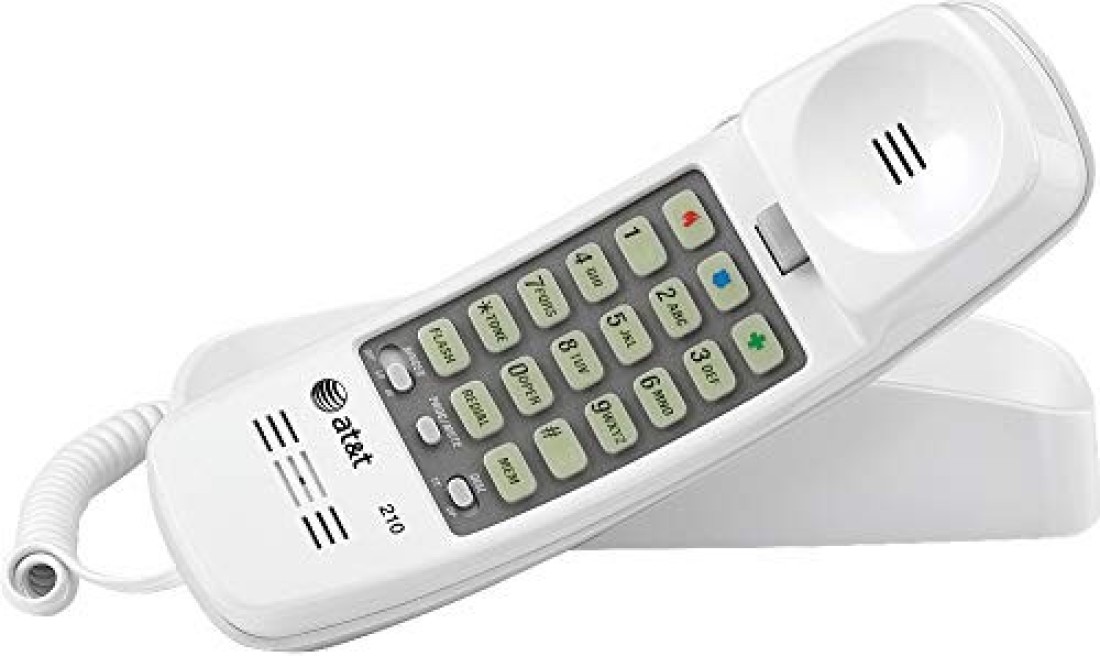 ATT 210 Basic Trimline Corded Phone No AC Power Required WallMountable White
