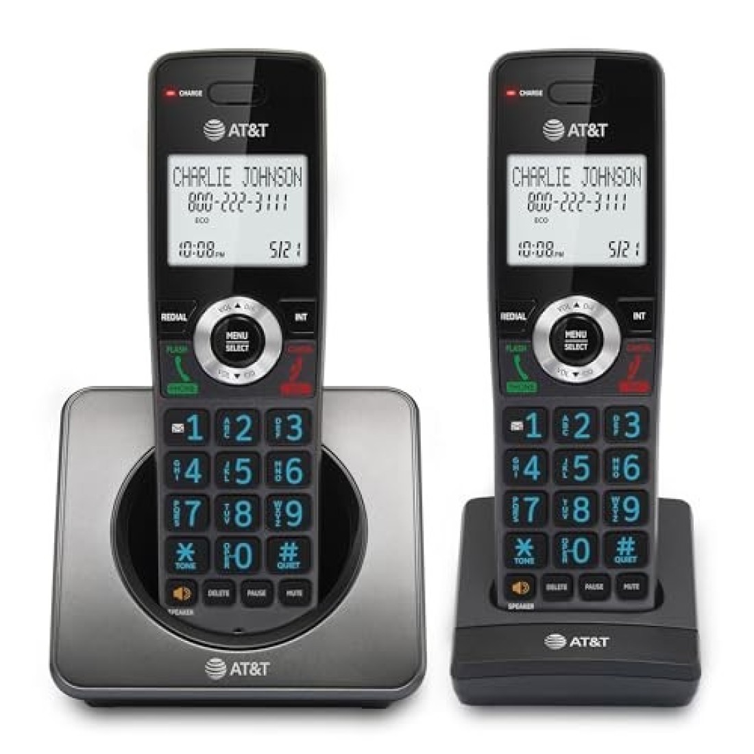 AT&amp;T GL2101-2 DECT 6.0 2-Handset Cordless Home Phone with Call Block, Caller ID, Full-Duplex Handset Speakerphone, 2&quot; White Backlit Display, Lighted Keypad (Graphite &amp; Black)