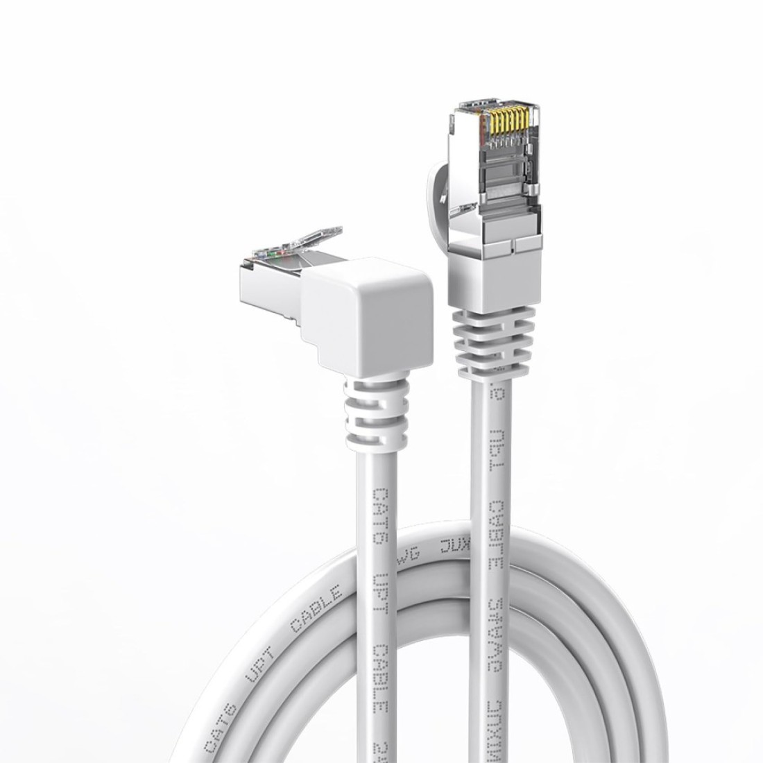 JUXINICE Cat6 Ethernet Cable White 90 Degree Right Angled Downward CAT 6 Ethernet Patch RJ45 LAN Cable Gigabit Network Cord Downward Angle 10FT