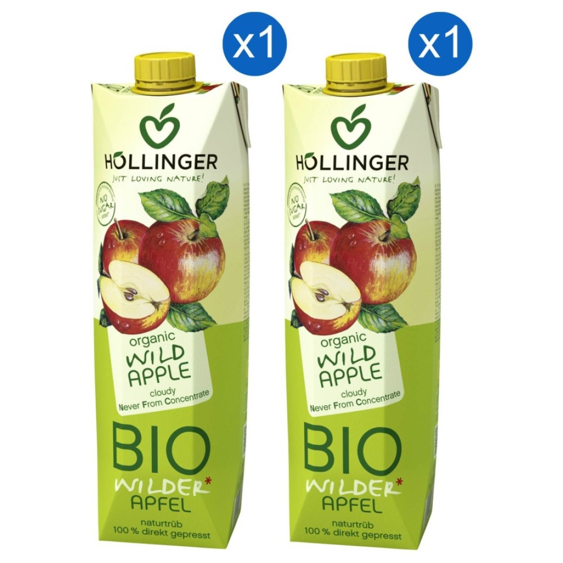 Hollinger Organic Wild Apple Juice, 1L Pack of 2