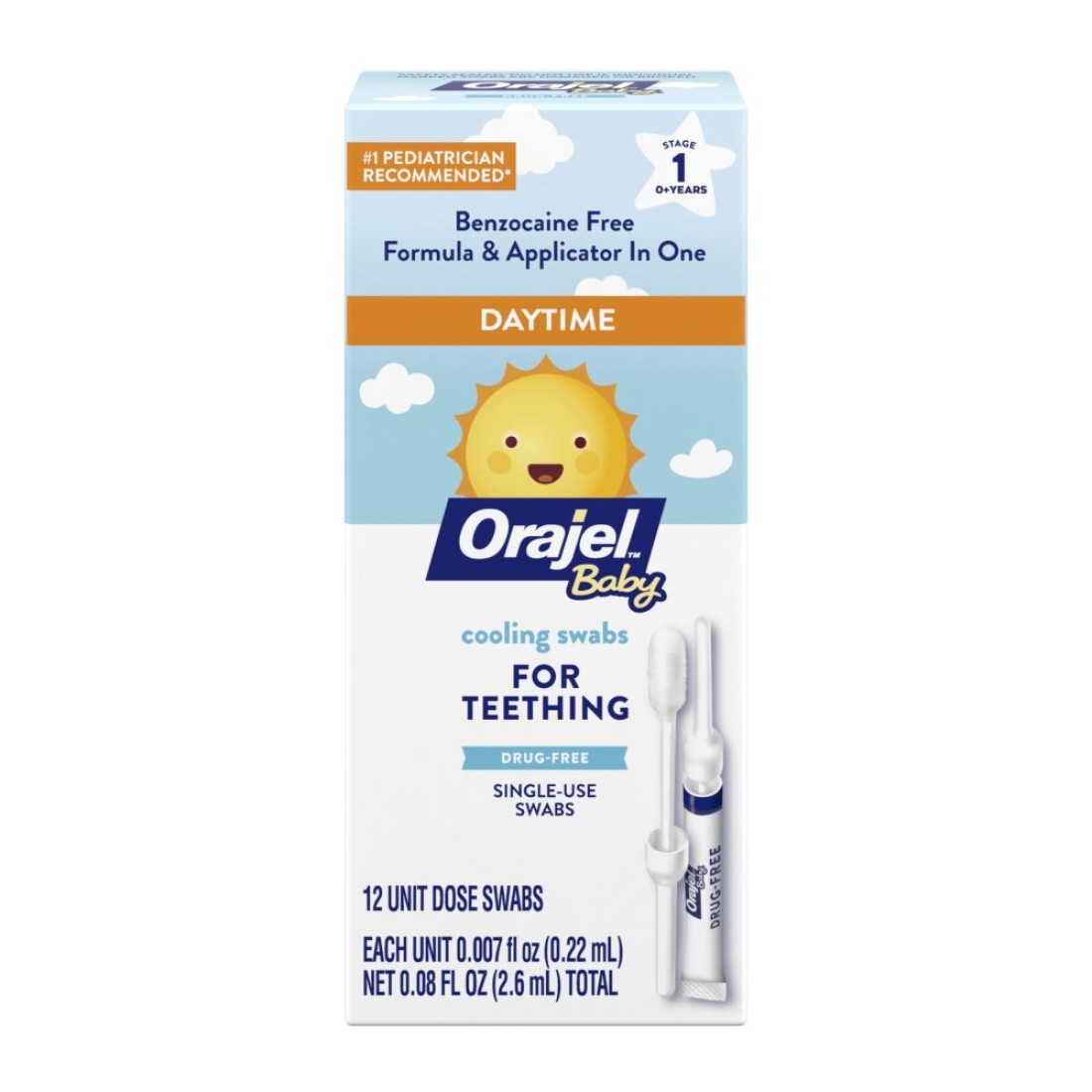 Orajel Baby Daytime Cooling Swabs for Teething DrugFree 1 Pediatrician Recommended Brand for Teething 12 Swabs in Carrying Case