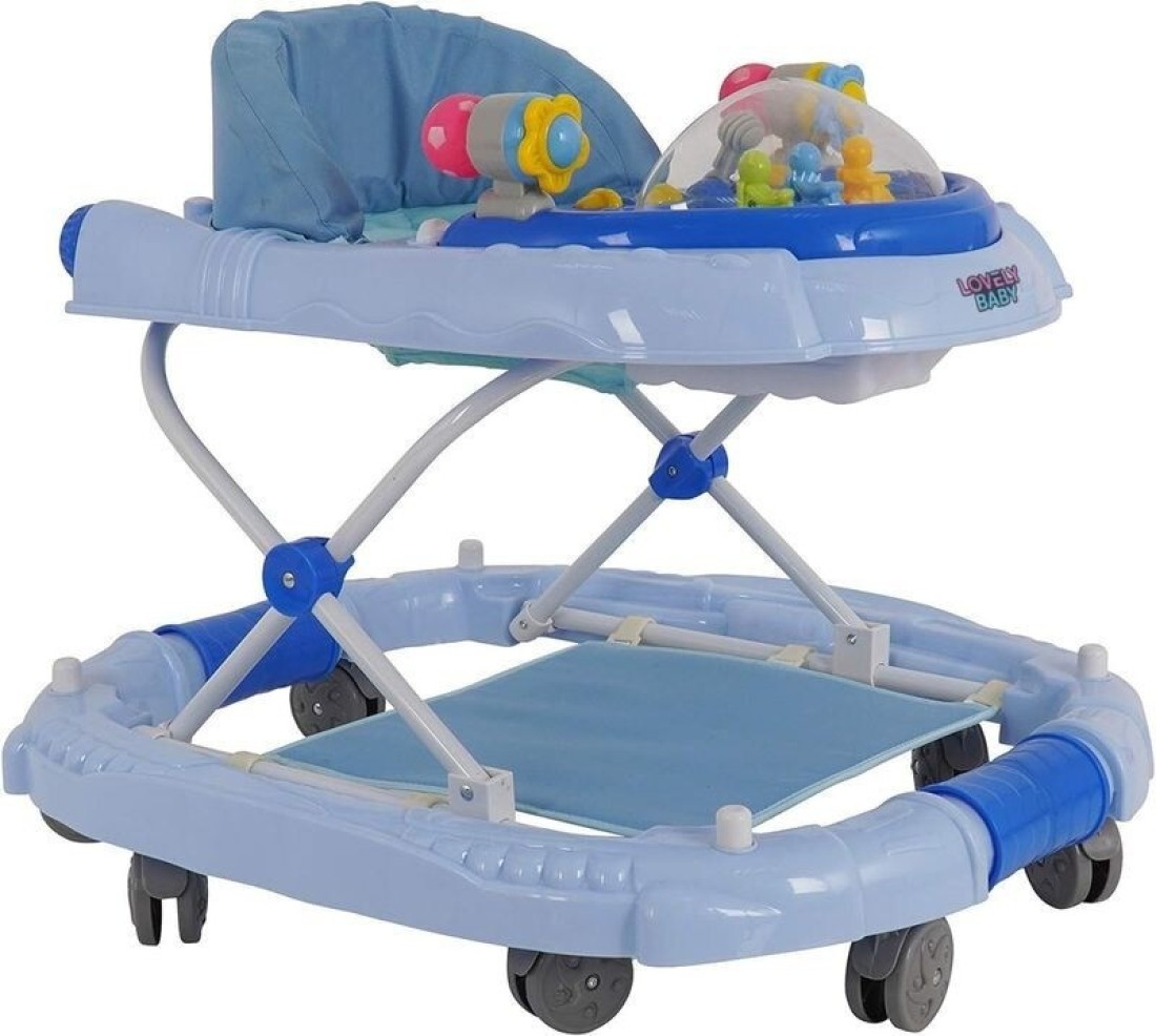 Lovely Baby Foldable Kids Walker BW04 with Adjustable Height, Musical Toys, Rotating Wheels, Comfortable &amp; Safe Activity Walker for Toddlers, Small Infant Boy Girl 6-18 months - Blue