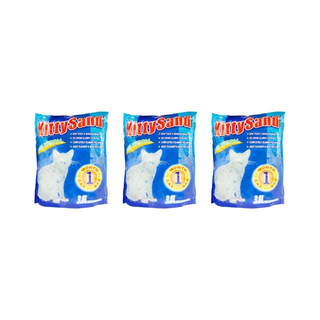Bag of 3 - Kitty Sand 100% Natural Crystal Cat Litter 3.8L Plain