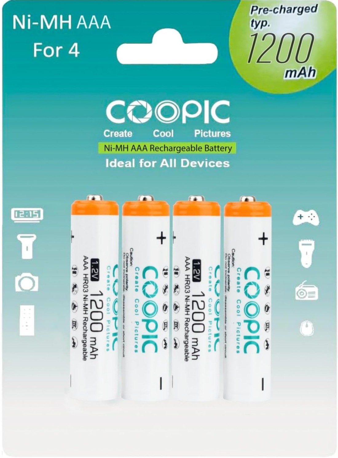 COOPIC Create Cool Pictures Rechargeable AAA Batteries, 1200mAh High Capacity Batteries 1.2V HR03 NiMH Low Self Discharge (4pcs)…