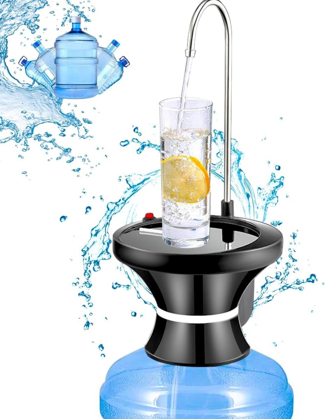 FITTO USB Rechargeable Water Bottle Dispenser Pump – Portable Automatic Electric Drinking Pump for 1-5 Gallon Jugs, Ideal for Home, Office, Kitchen, Indoor & Outdoor Use, Camping, and Picnics