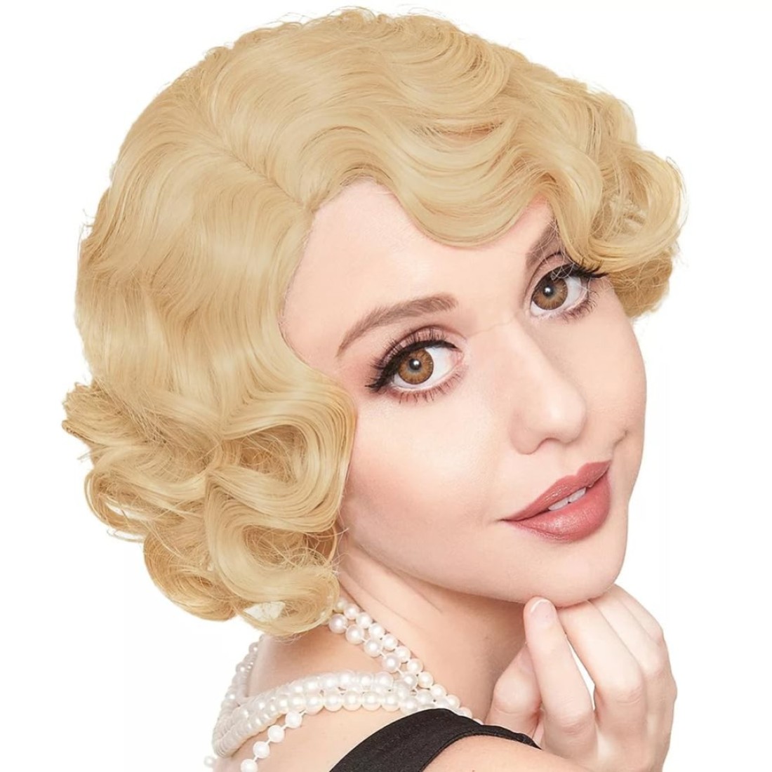 Amnenl Women Blonde Curly Wig Short 20s 30s Finger Wave Retro Wave Synthetic Fancy Wigs for Halloween Cosplay Wig