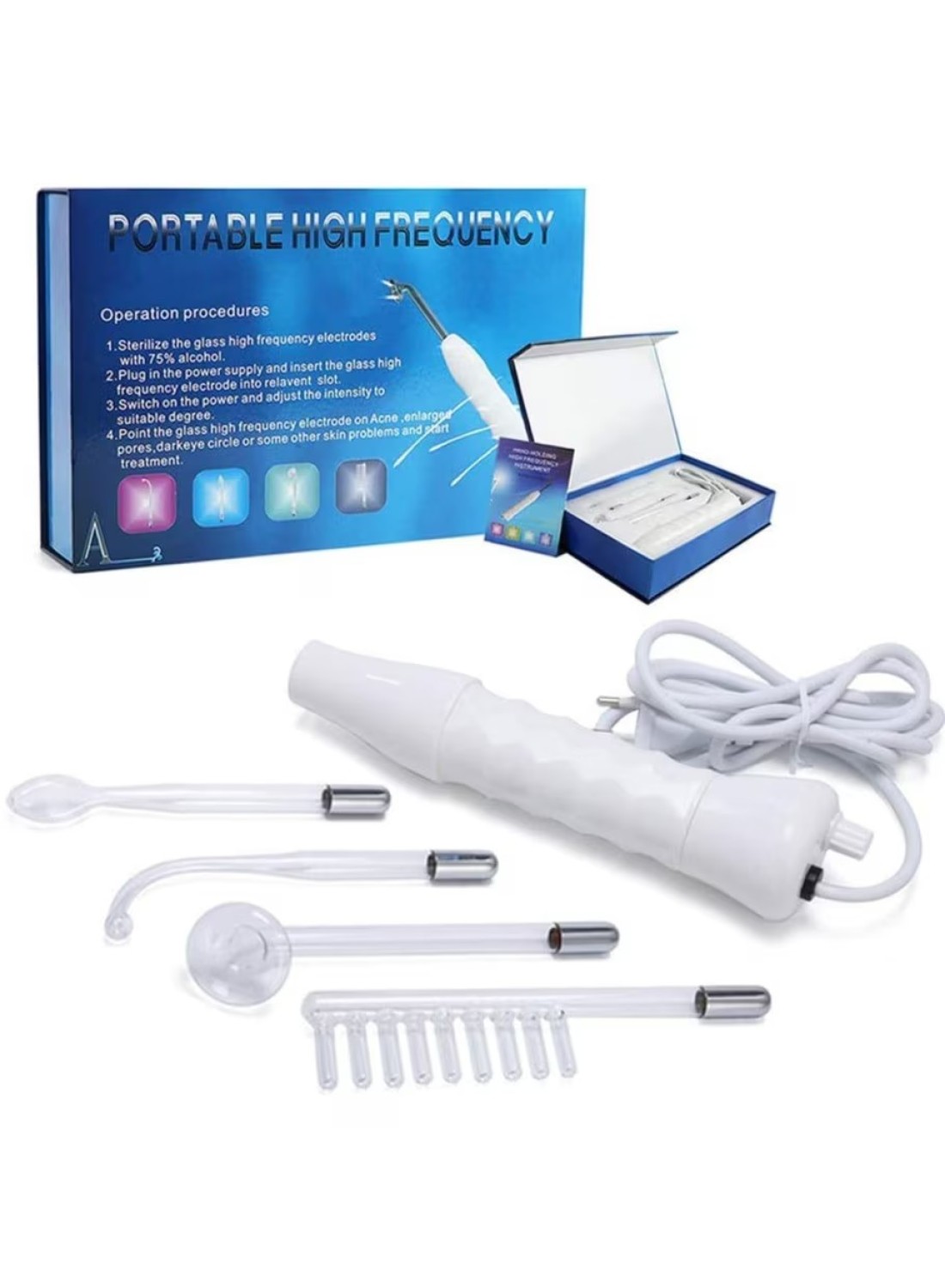 4 in 1 Portable High Frequency Skin Therapy Machine, Blemish & Spot Control, Skin Tightening & Radiance, Wrinkle Reducing Skin Therapy Wand