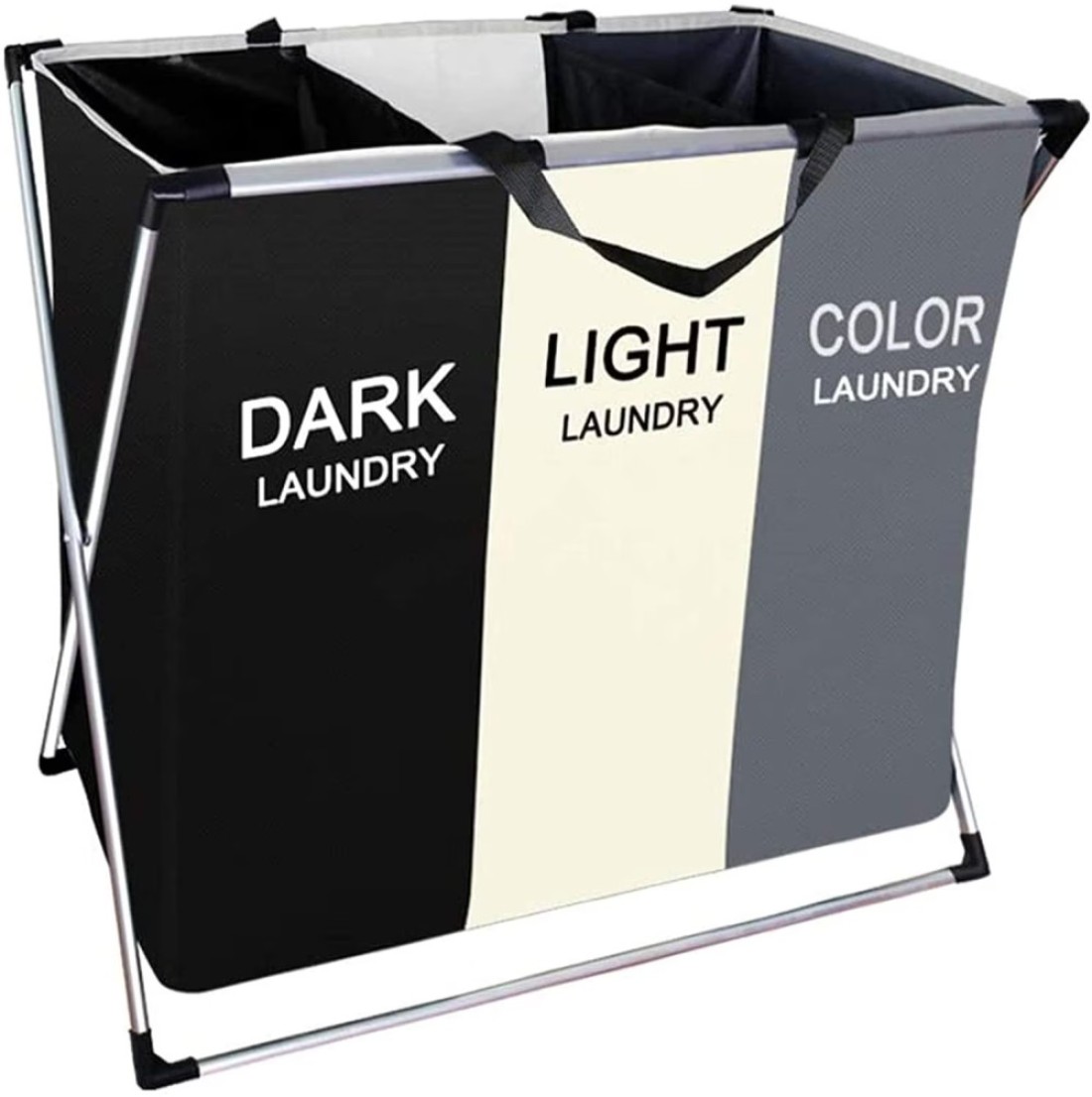 U-Hoome Foldable Laundry Hamper Basket Sorter With Handle And Aluminum Frame, 3 Sections