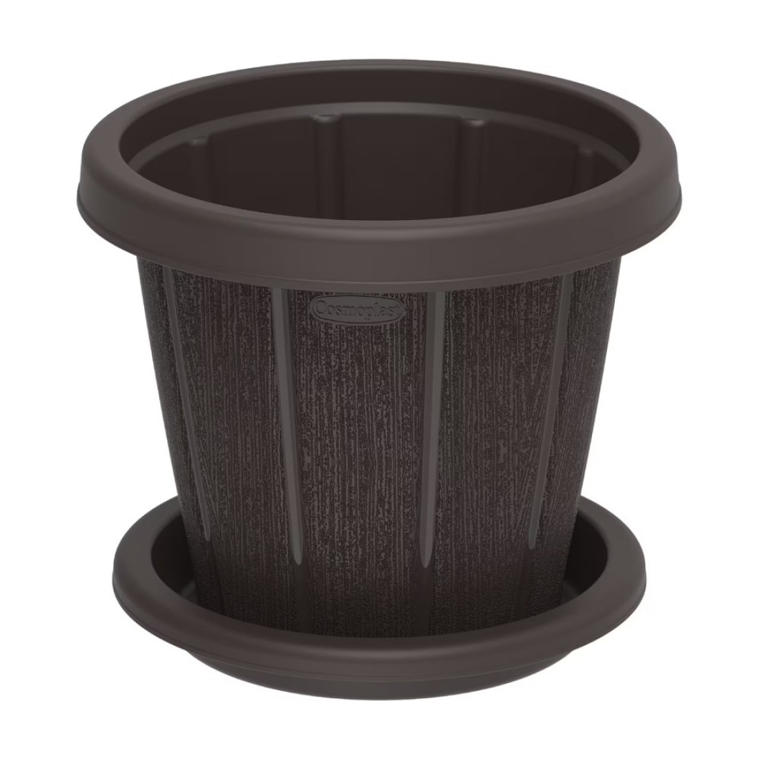 Cosmoplast Cedargrain Flower Pot With Tray Dark Brown 6inch