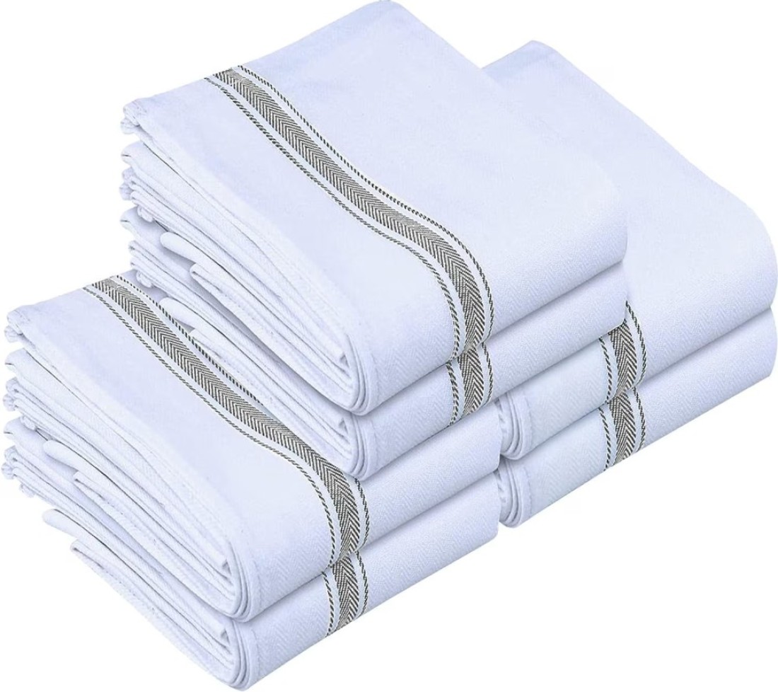ماهمير® مناشف اطباق مقاس 16 × 27 انش (40 × 70 سم) 100% من القطن المغزول حلقيا، مناشف مطبخ كتان فائقة الامتصاص، شريط تنظيف ناعم قابل لاعادة الاستخدام ومجموعة مناشف الشاي (6 قطع، رمادي)