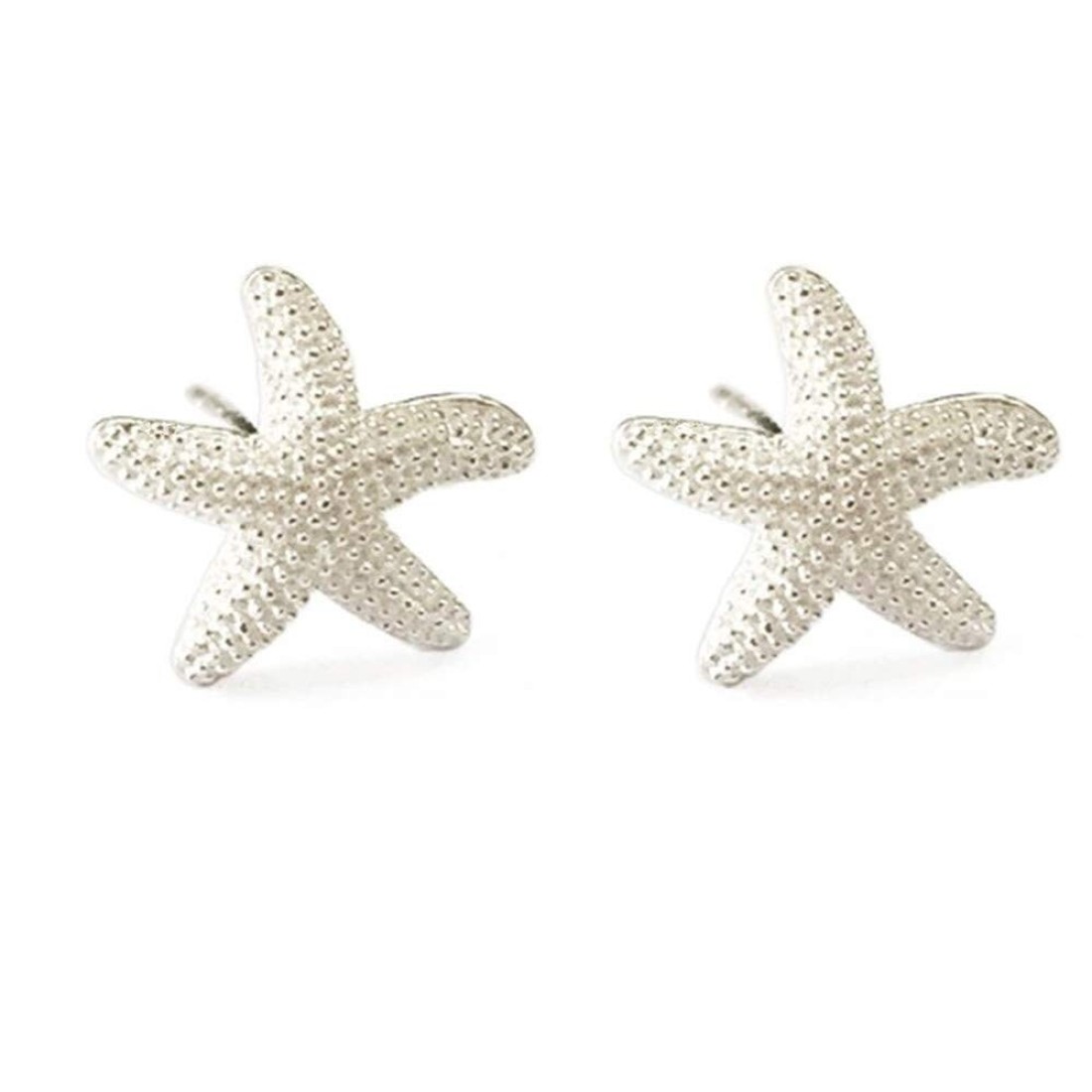Huggie Starfish Stud Earrings for Women S925 Sterling Silver Silver-Toned Dainty Charm Tiny Small Star Sea Coral Starfish Earrings Post Pin Hypoallergenic Beach Jewelry Gift