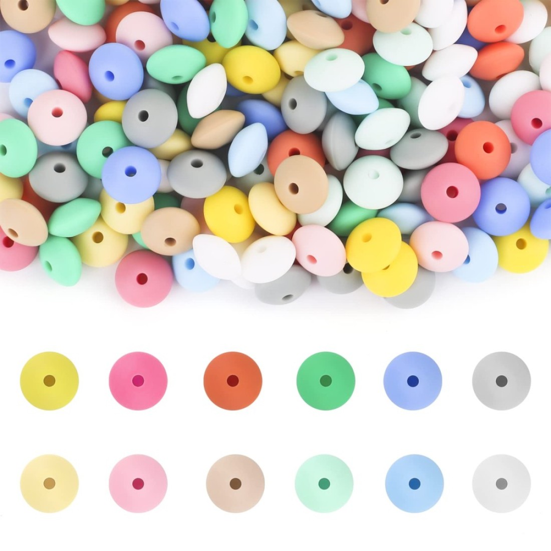 120Pcs Silicone Abacus Beads Bulk 12mm Shaped Lentil Silicon Beads 12 Colors for Keychain Making DIY Jewelry Making
