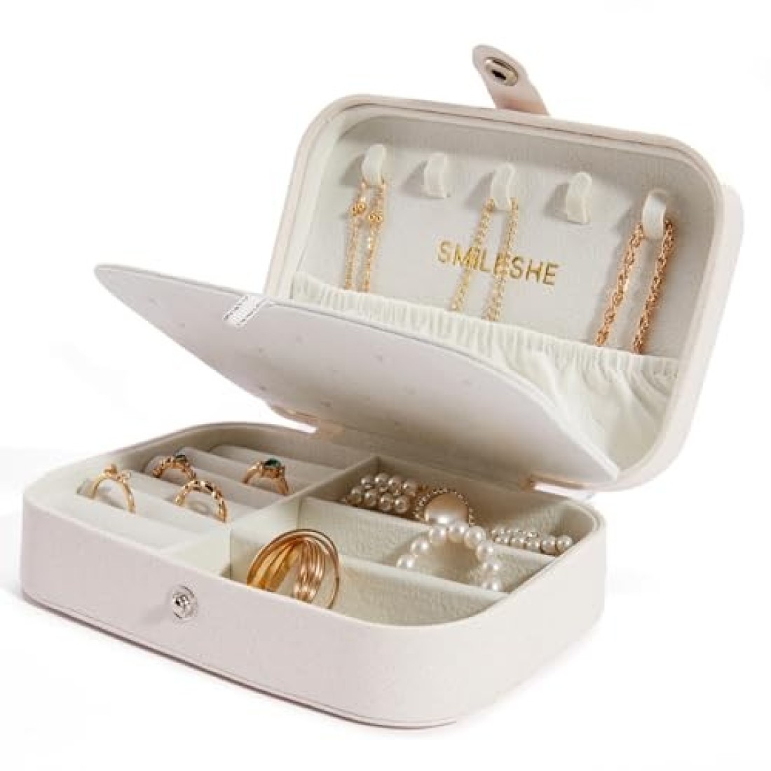 Smileshe Jewelry Box PU Leather Small Portable Travel Case 2 Layers Organizer Display Storage Holder Box for Rings Earrings Necklaces Bracelets